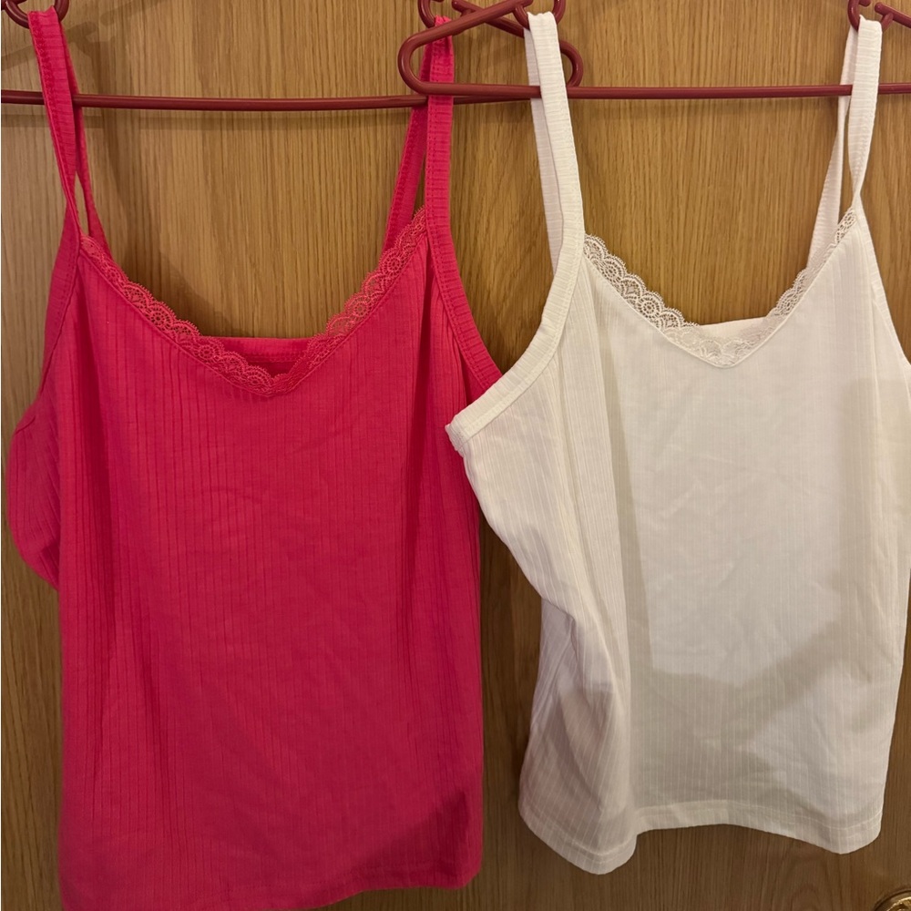 Pink and white shorter Tank Tops Size Large Both for $15 Brand New